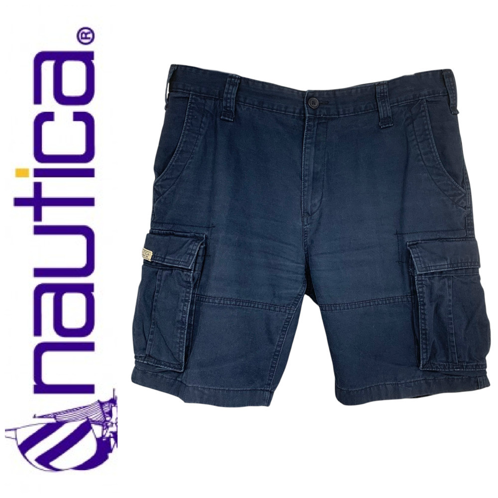 Vintage Nautica Sz 36 Navy Blue Classic Cargo Shorts Preppy Classic Flat Front